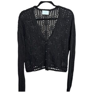 Aqua & Kristopher Brock Cardigan - Black Crochet Fitted Sweater - XL